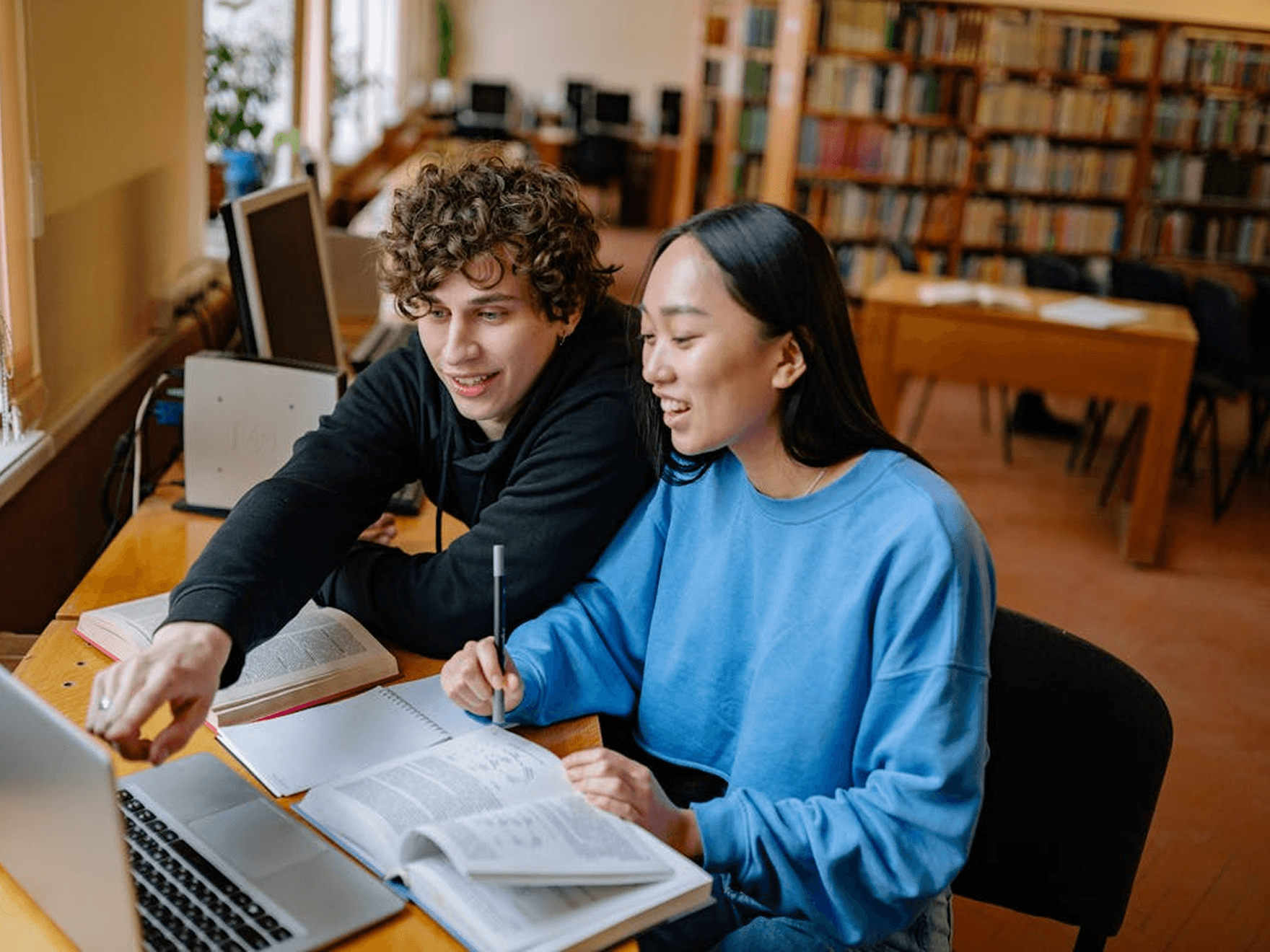 Students studying in a library
